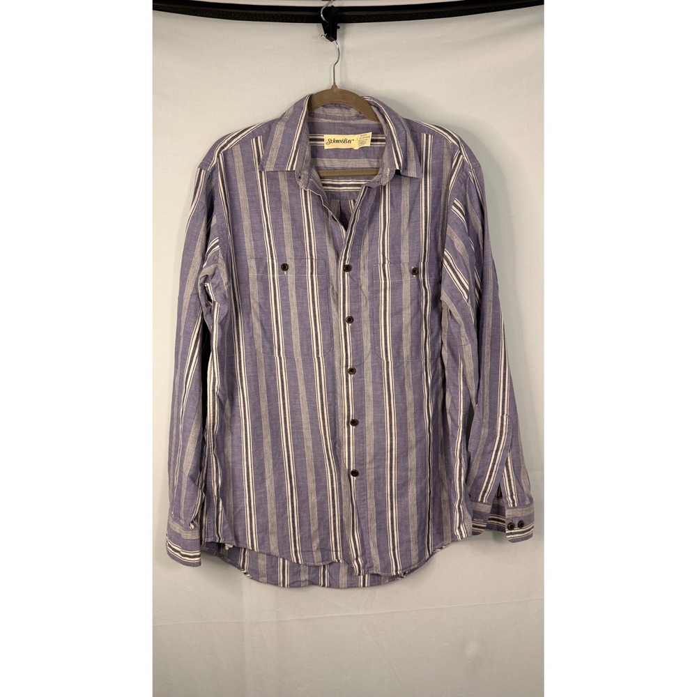 St. John's Bay Striped Button Down Shirt Men Large Blue White Cotton Long Sleeve